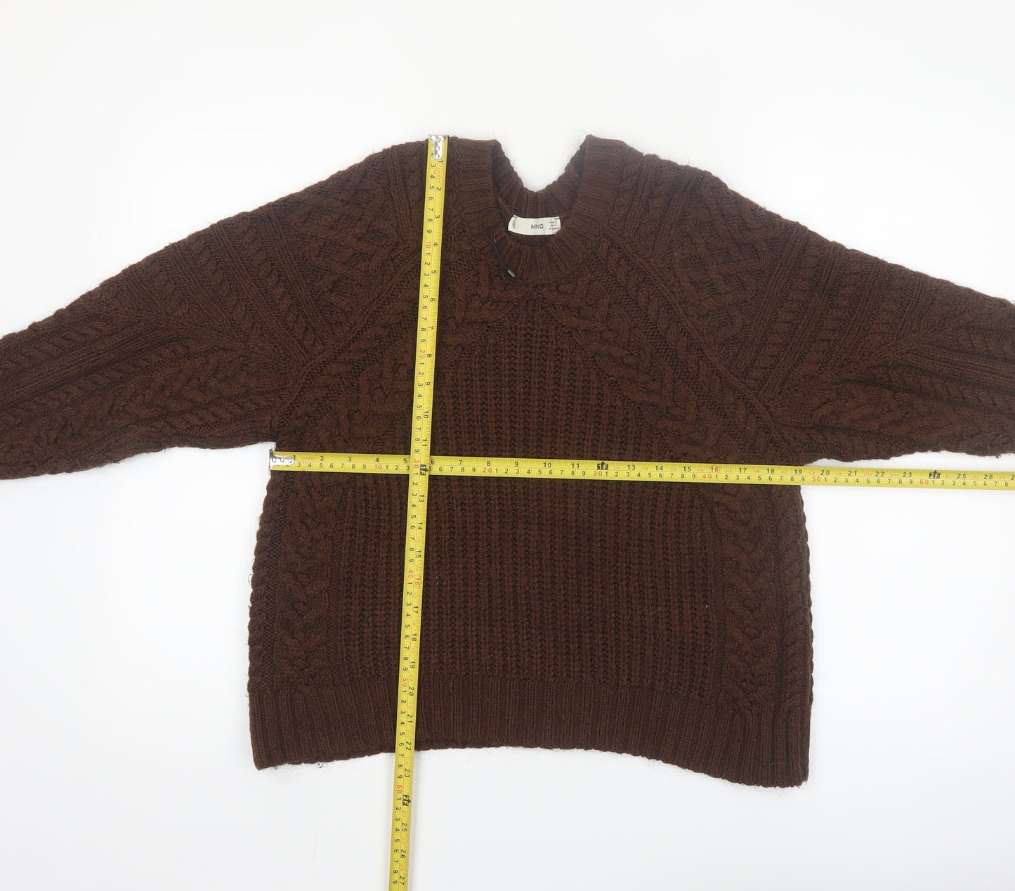 Mango Women Brown Chunky Cable-Knit Acrylic Jumper Size 8