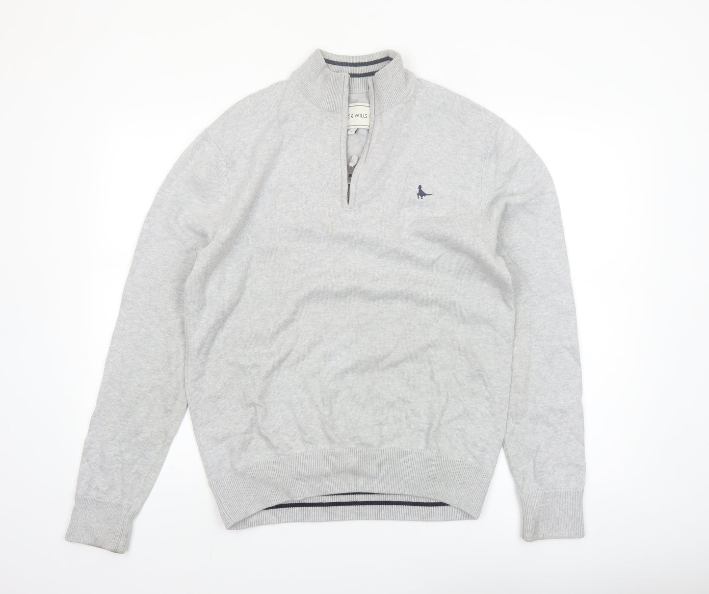 Jack Wills Men Grey Cotton 1/4 Zip High Neck Jumper Size M