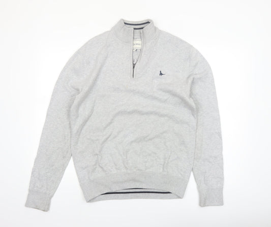 Jack Wills Men Grey Cotton 1/4 Zip High Neck Jumper Size M