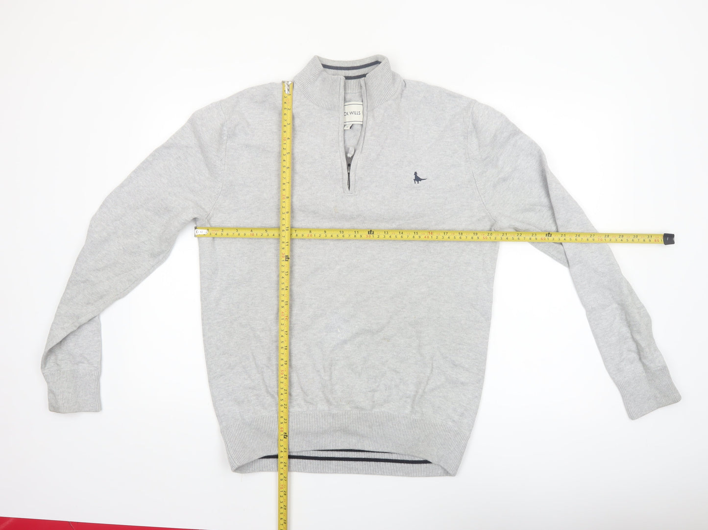 Jack Wills Men Grey Cotton 1/4 Zip High Neck Jumper Size M