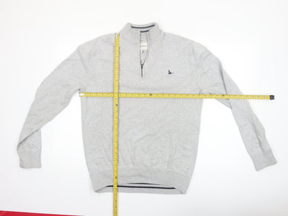 Jack Wills Men Grey Cotton 1/4 Zip High Neck Jumper Size M