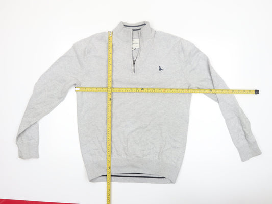 Jack Wills Men Grey Cotton 1/4 Zip High Neck Jumper Size M