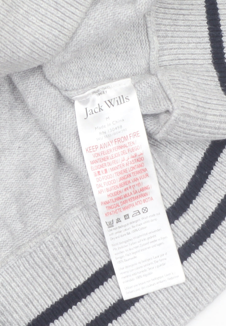 Jack Wills Men Grey Cotton 1/4 Zip High Neck Jumper Size M