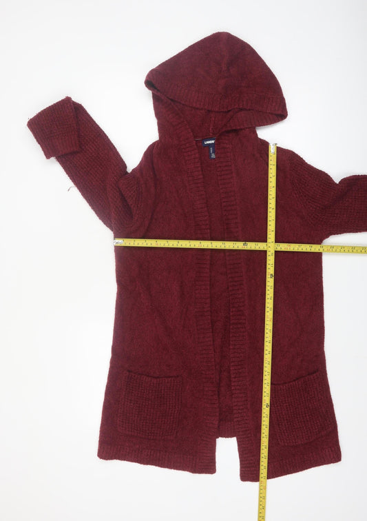 Lands' End Women's Red Hooded Open Knit Cardigan Size S