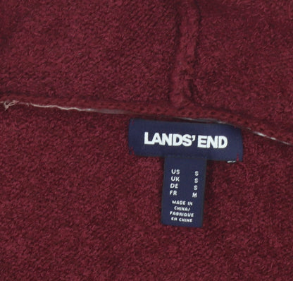 Lands' End Women's Red Hooded Open Knit Cardigan Size S