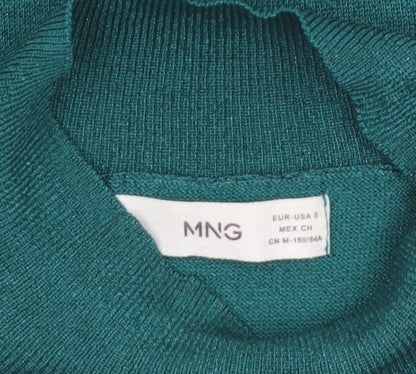 MNG Women’s Green Mock Neck Slim Fit Knit Jumper Size S