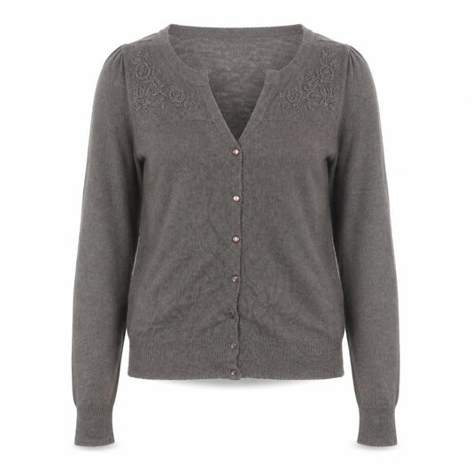 Monsoon Women Grey V-Neck Embroidered Cardigan Size 12