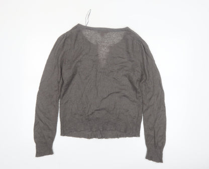 Monsoon Women Grey V-Neck Embroidered Cardigan Size 12