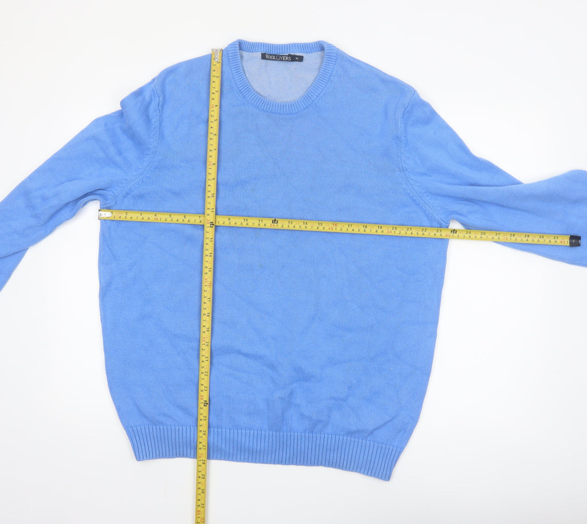 Woolovers Men's Blue Cotton Crew Neck Pullover Jumper XL