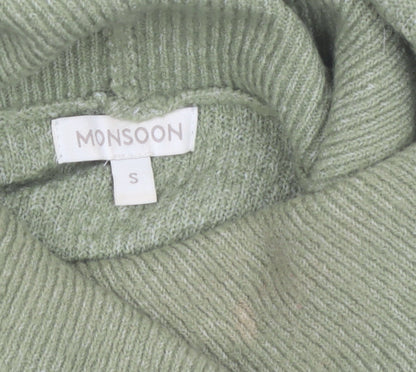 Monsoon Women’s Green Roll Neck Tunic Jumper Size S Long Sleeve