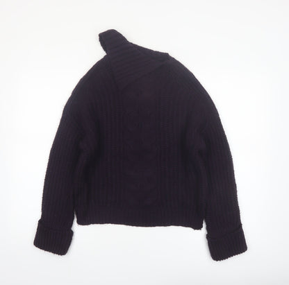 Marks and Spencer Women’s Deep Purple Roll Neck Cable Knit Jumper Size S