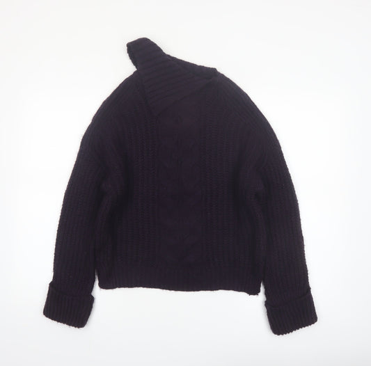 Marks and Spencer Women’s Deep Purple Roll Neck Cable Knit Jumper Size S