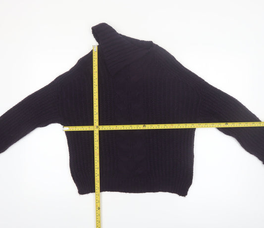 Marks and Spencer Women’s Deep Purple Roll Neck Cable Knit Jumper Size S