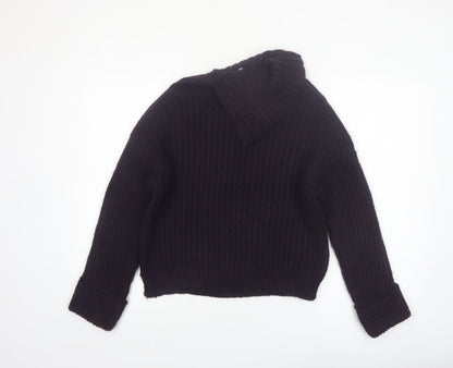 Marks and Spencer Women’s Deep Purple Roll Neck Cable Knit Jumper Size S