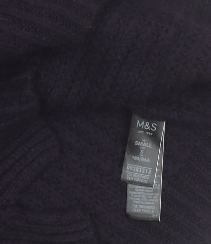 Marks and Spencer Women’s Deep Purple Roll Neck Cable Knit Jumper Size S