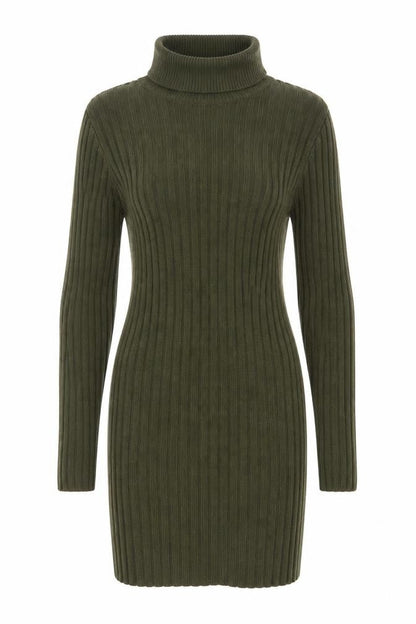 Brave Soul Women Green Roll Neck Ribbed Knit Jumper Dress L