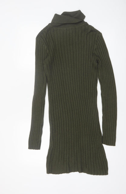Brave Soul Women Green Roll Neck Ribbed Knit Jumper Dress L