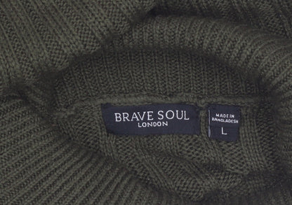 Brave Soul Women Green Roll Neck Ribbed Knit Jumper Dress L