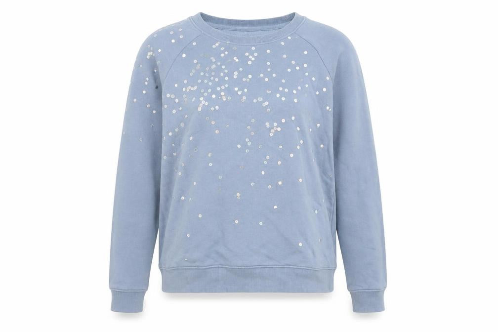 Hush Women's Blue Sequin Pullover Sweatshirt XS Organic Cotton