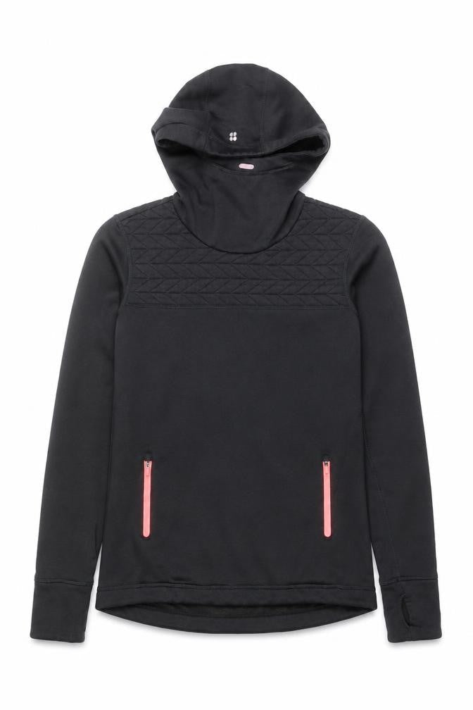 Sweaty Betty Womens Black XS Quilted Hooded Pullover Top