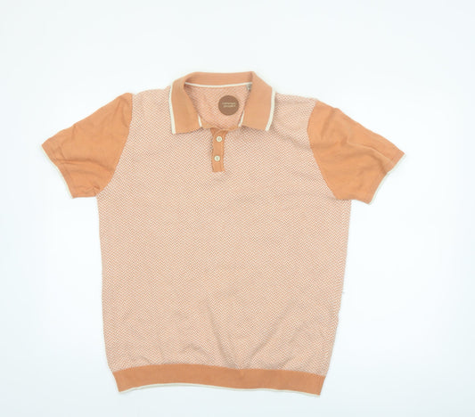 Common People Men's Orange Geometric Knit Polo Shirt Size M