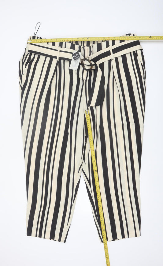 River Island Women’s Black Striped Cropped Belted Plus Size 26 Trousers