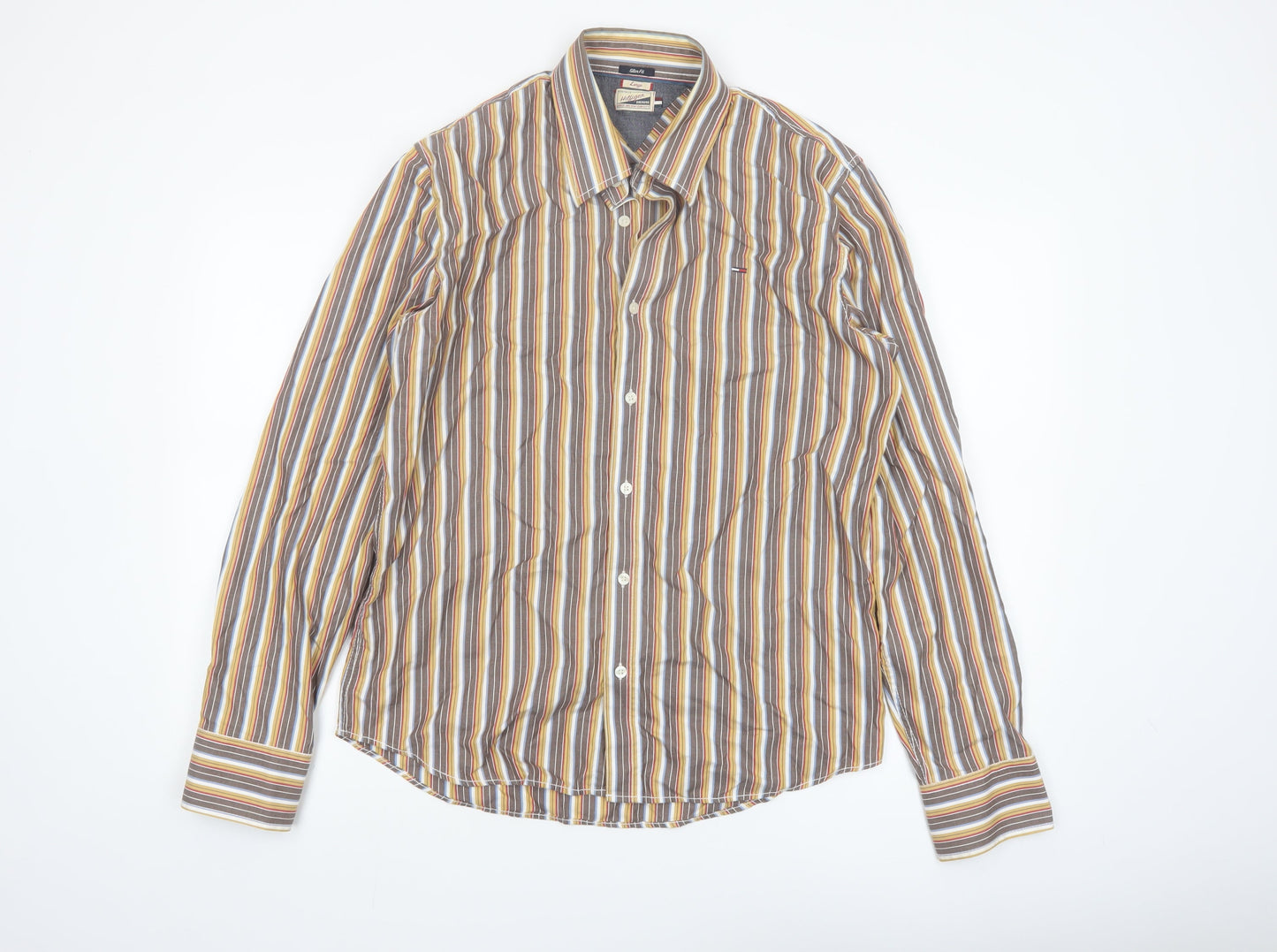 Tommy Hilfiger Men's Multicoloured Slim Fit Striped Button-Up Shirt L