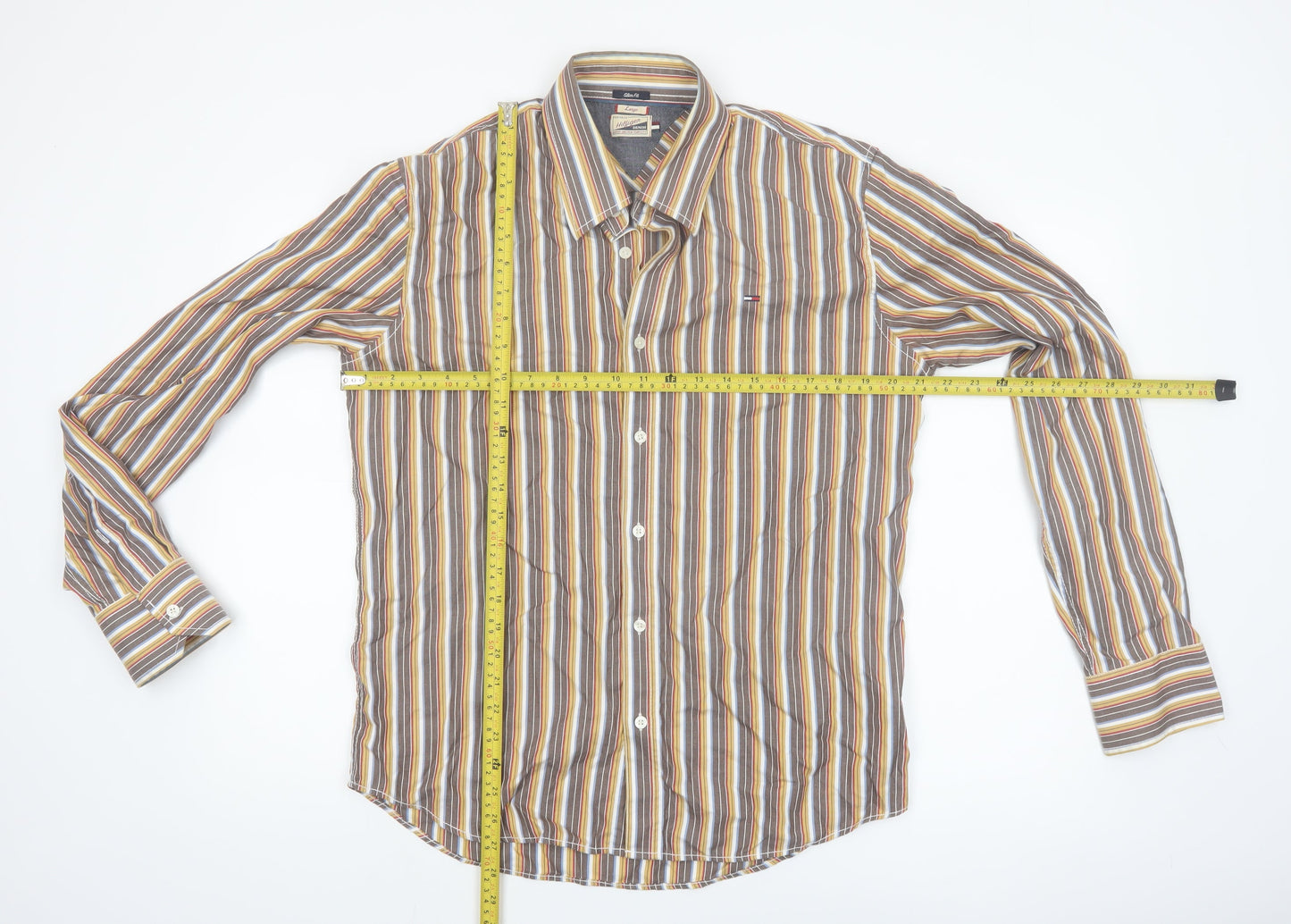 Tommy Hilfiger Men's Multicoloured Slim Fit Striped Button-Up Shirt L