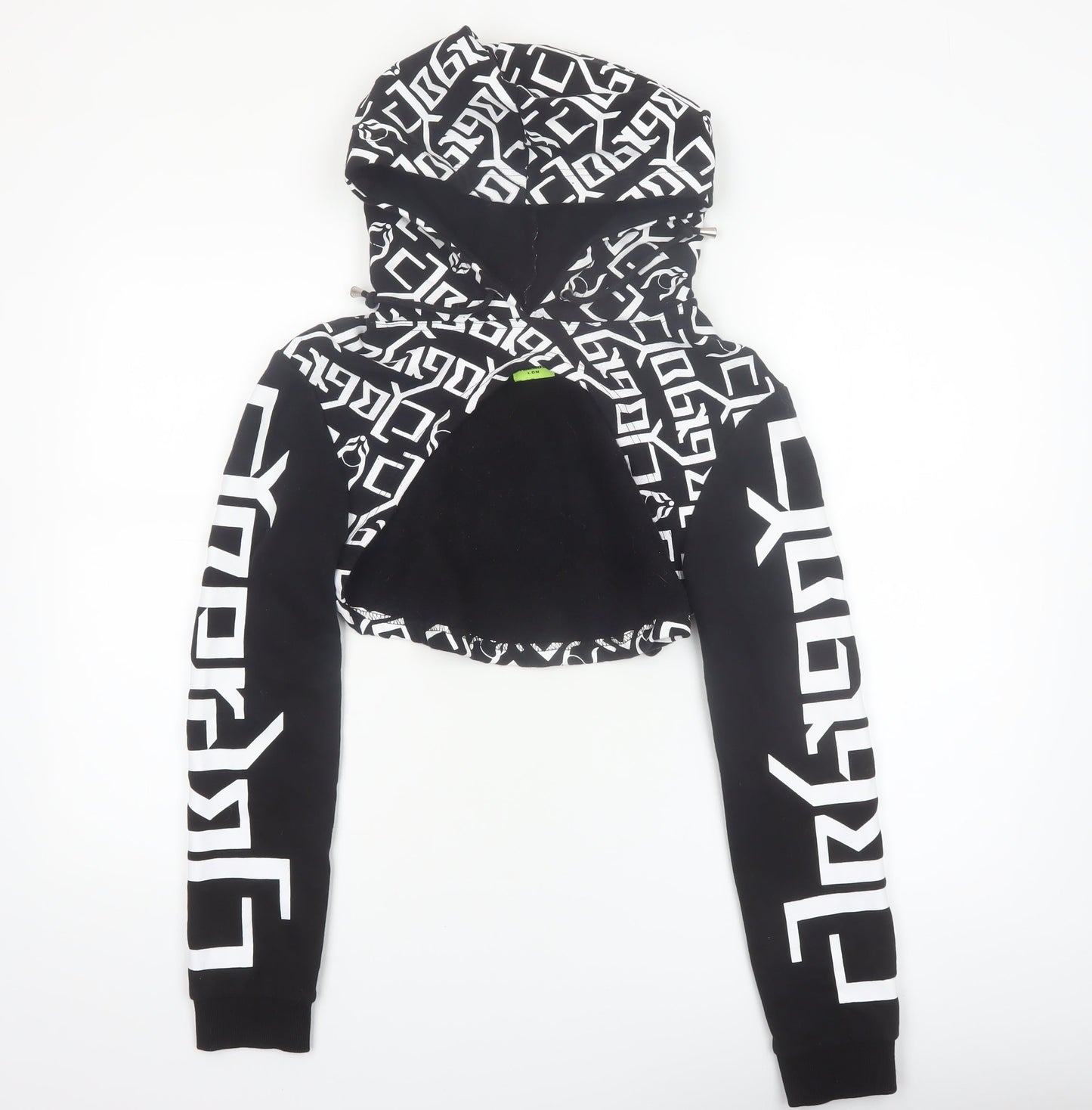 Cyberdog Women’s Black White Cropped Graphic Hoodie Size M