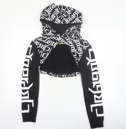 Cyberdog Women’s Black White Cropped Graphic Hoodie Size M