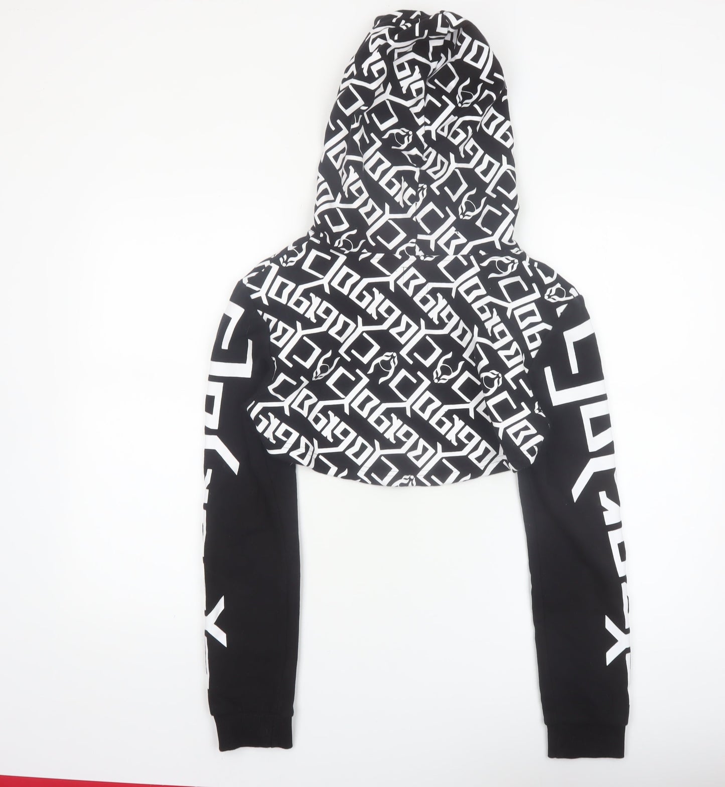Cyberdog Women’s Black White Cropped Graphic Hoodie Size M