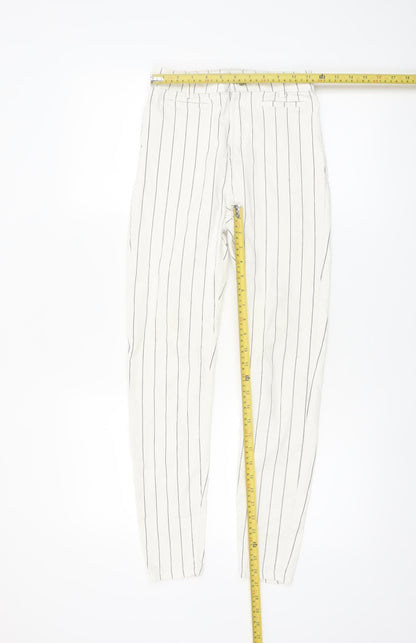 Bershka Women White Striped Chino Trousers Size 6