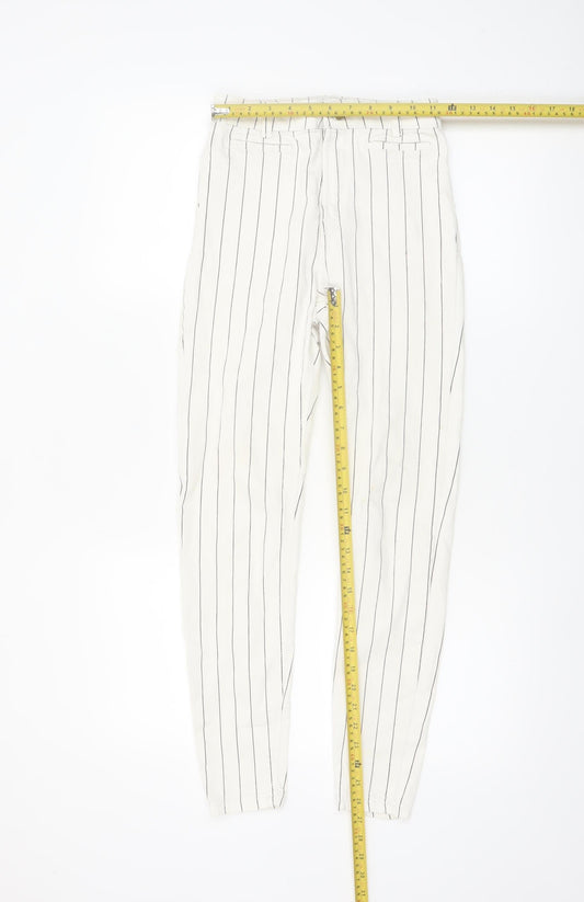 Bershka Women White Striped Chino Trousers Size 6