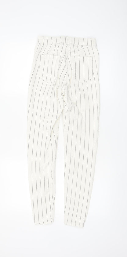 Bershka Women White Striped Chino Trousers Size 6