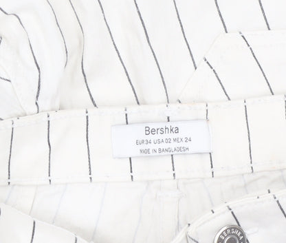 Bershka Women White Striped Chino Trousers Size 6