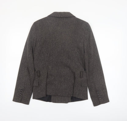 Zara Women Brown Tweed Double-Breasted Blazer M Classic Workwear