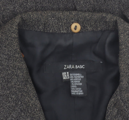 Zara Women Brown Tweed Double-Breasted Blazer M Classic Workwear