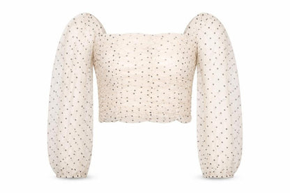 Bershka Womens Ivory Polka Dot Cropped Sheer Blouse Size 12