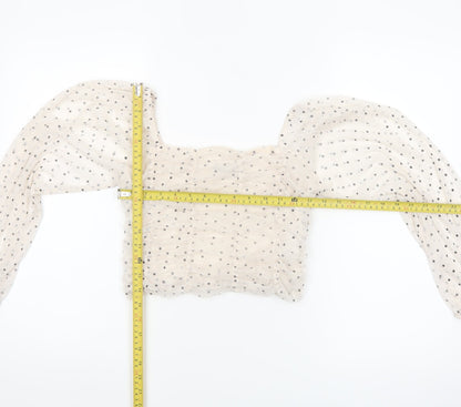 Bershka Womens Ivory Polka Dot Cropped Sheer Blouse Size 12