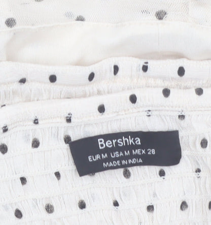Bershka Womens Ivory Polka Dot Cropped Sheer Blouse Size 12