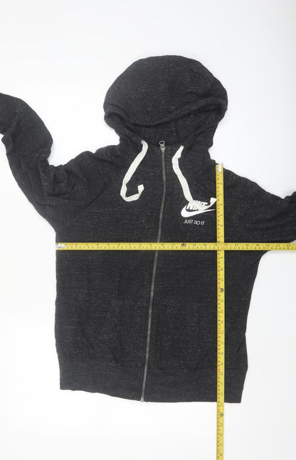 Nike Women Black Full Zip Hoodie L Cotton Blend Just Do It