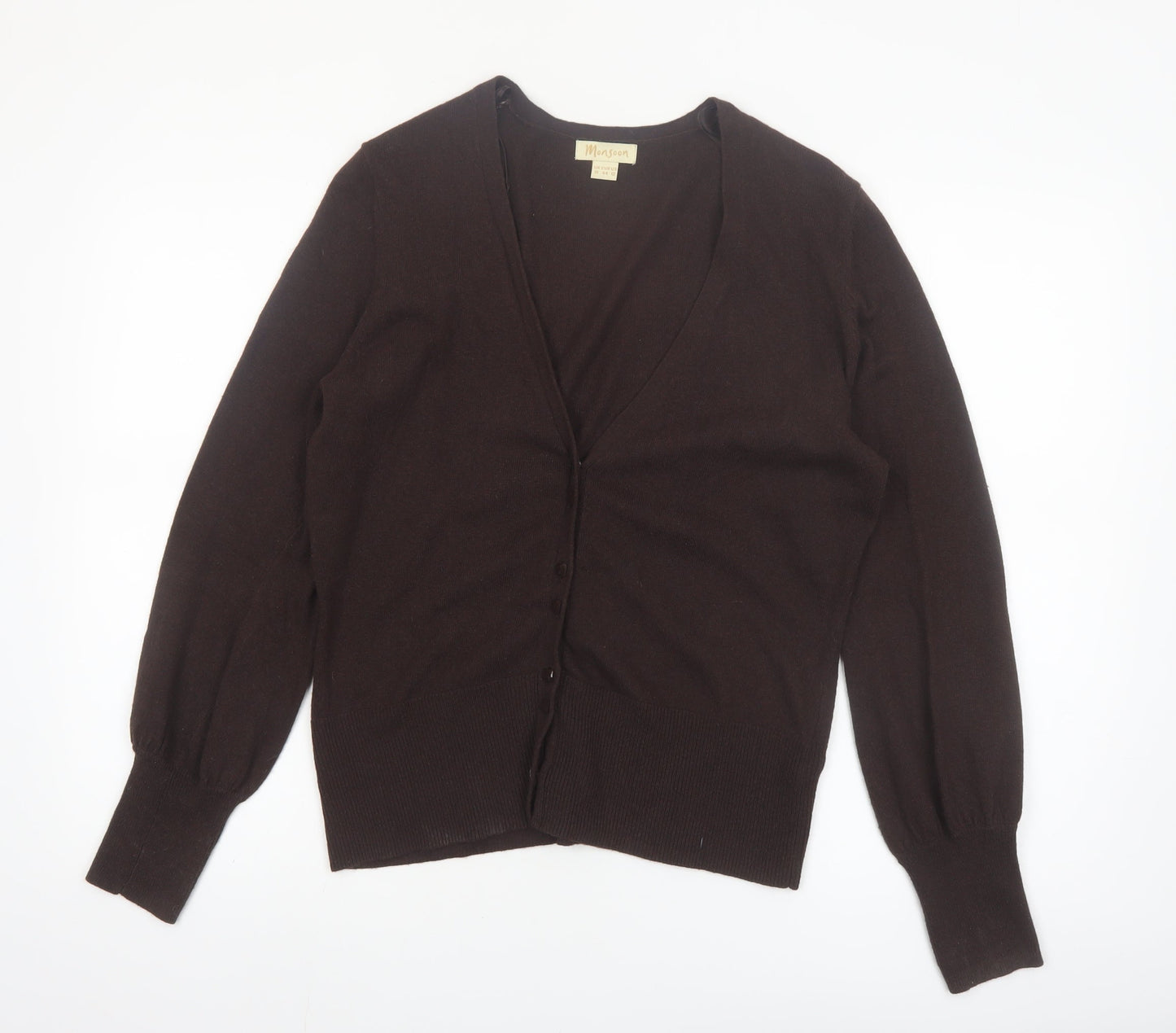 Monsoon Women Brown V-Neck Cardigan UK 16 Cotton Blend Knit