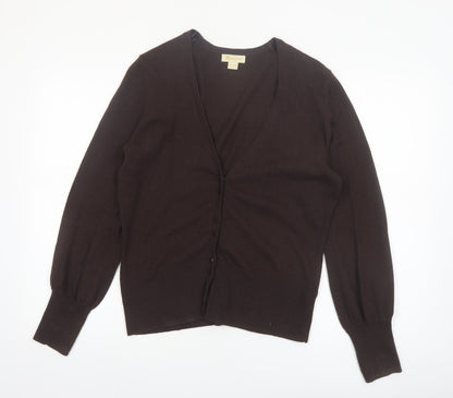 Monsoon Women Brown V-Neck Cardigan UK 16 Cotton Blend Knit