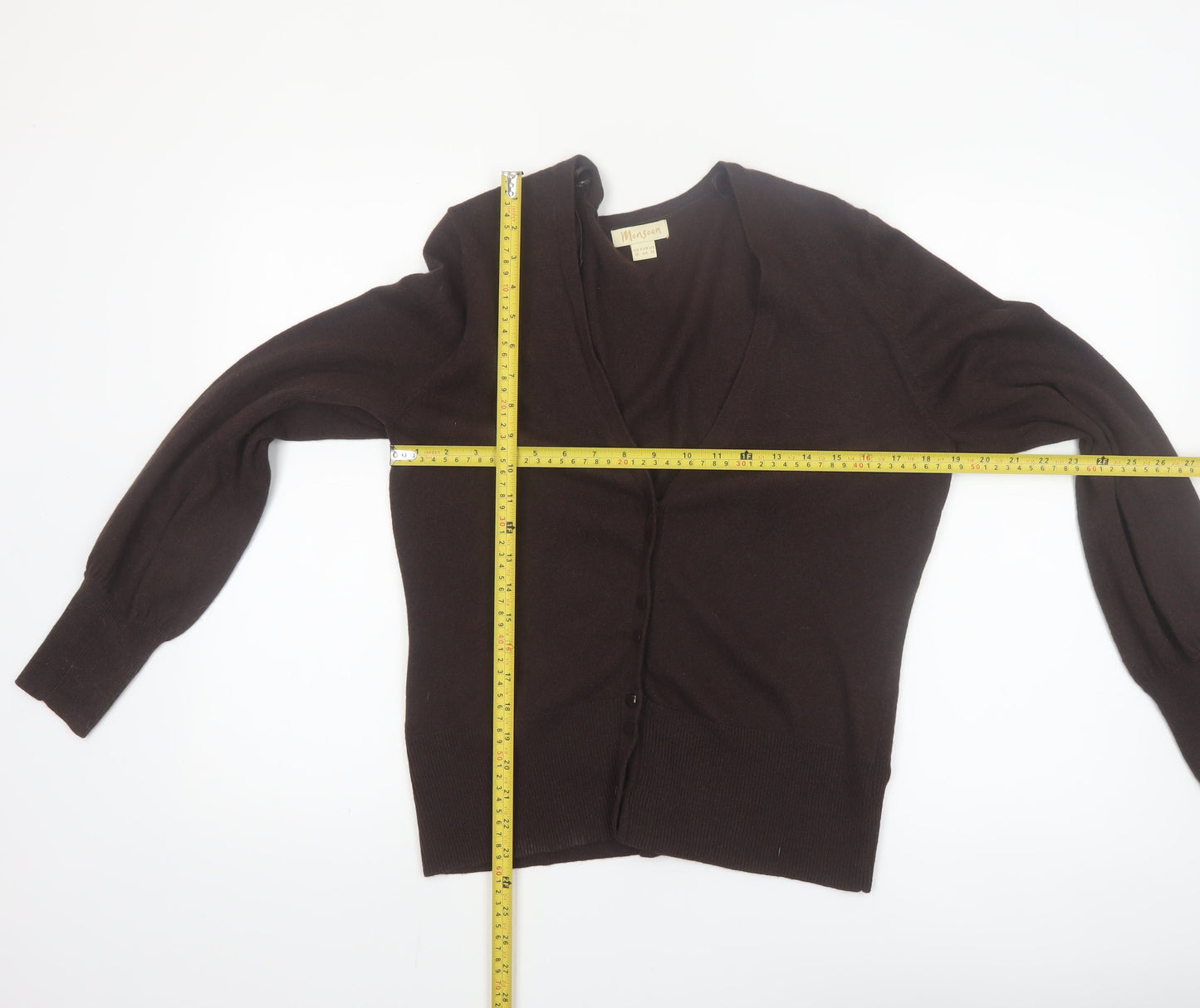 Monsoon Women Brown V-Neck Cardigan UK 16 Cotton Blend Knit