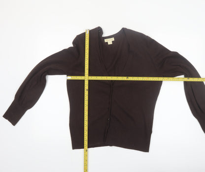 Monsoon Women Brown V-Neck Cardigan UK 16 Cotton Blend Knit
