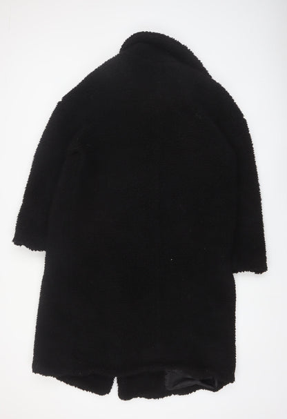 New Look Women's Black Long Teddy Coat Size L Winter Outerwear