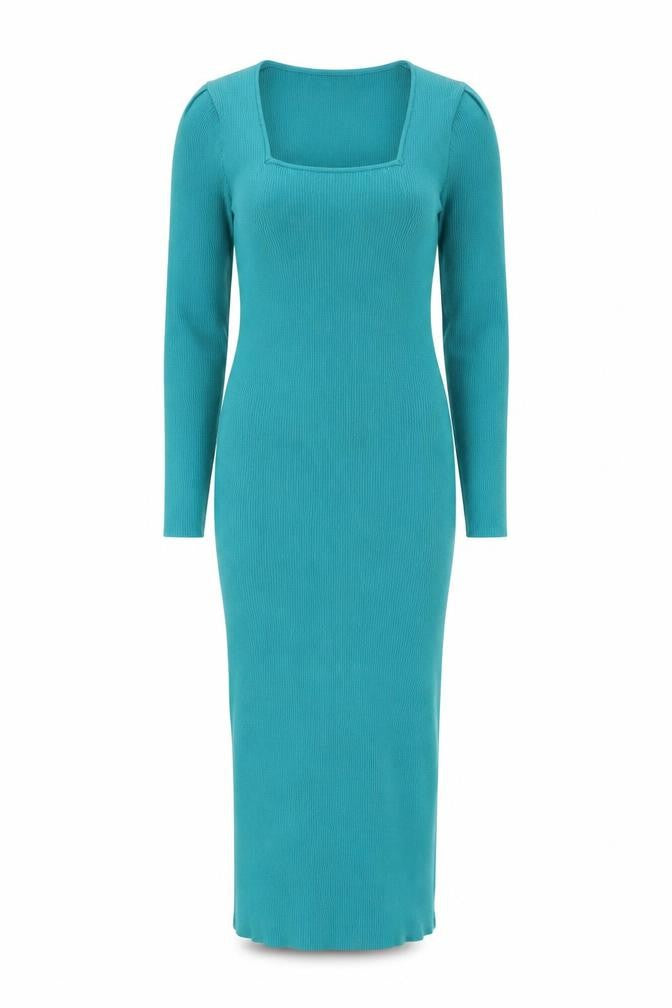 Zara Women Green Knit Bodycon Midi Dress L Long Sleeve