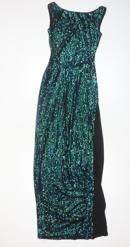 Rare London Women’s Green Sequin Bodycon Long Dress Size 6