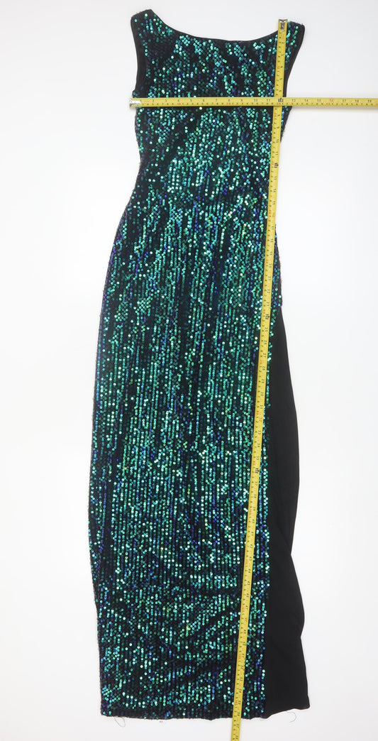 Rare London Women’s Green Sequin Bodycon Long Dress Size 6