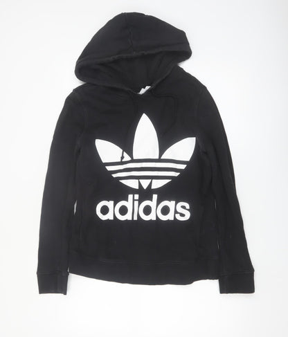 Adidas Women Black Trefoil Hoodie Size 8 Pullover Cotton Blend